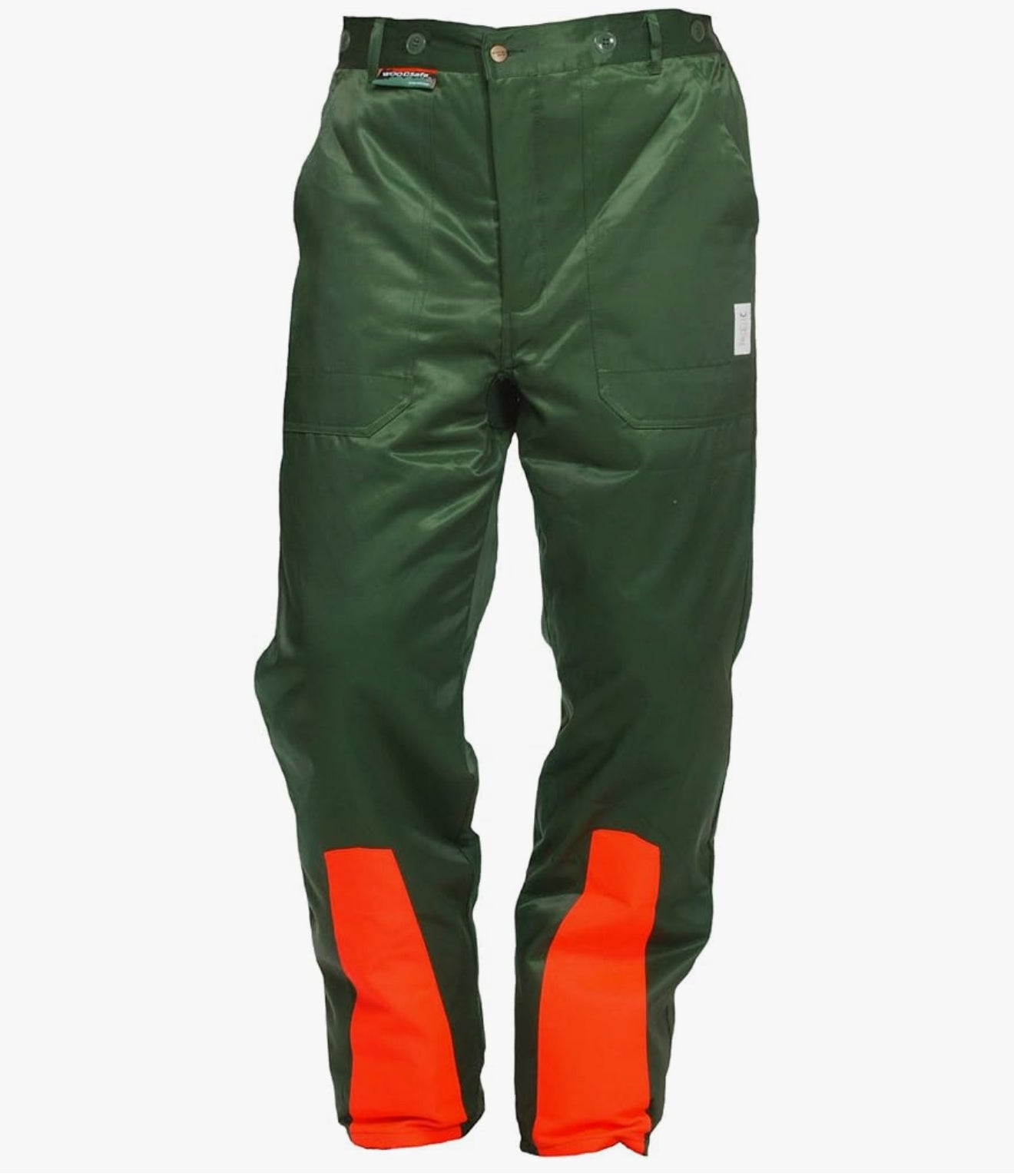 WOODSafe Schnittschutzhose Klasse 1 kwf-geprüft Grün/Orange mit Hosenträgern
