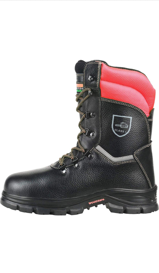 WOODSafe®, Herren, Schnittschutzstiefel, Klasse 1, S3, Schwarz/Rot, KWF - geprüft