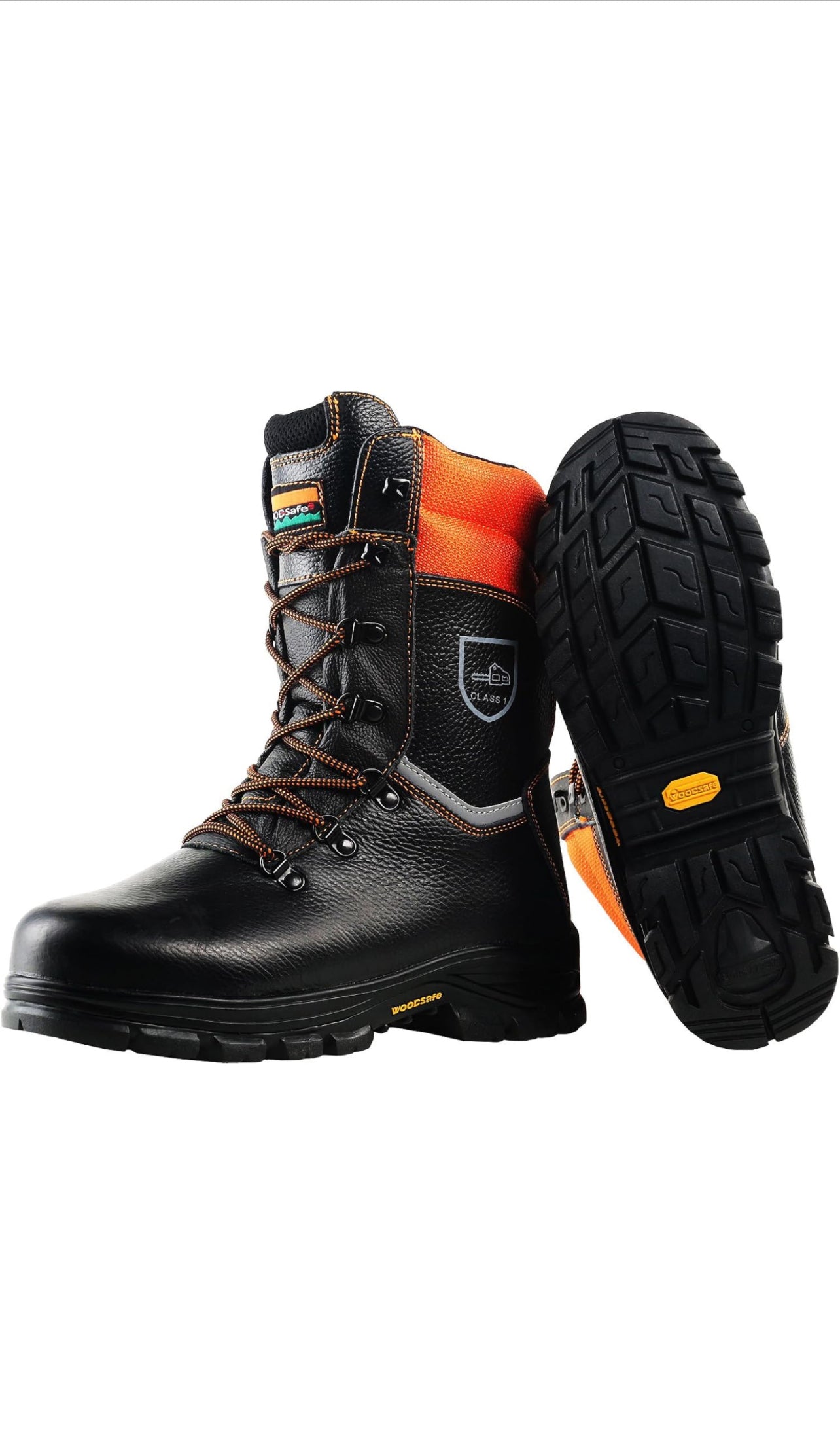 WOODSafe® Herren Schnittschutzstiefel Klasse 1 S3 schwarz/orange - Forststiefel